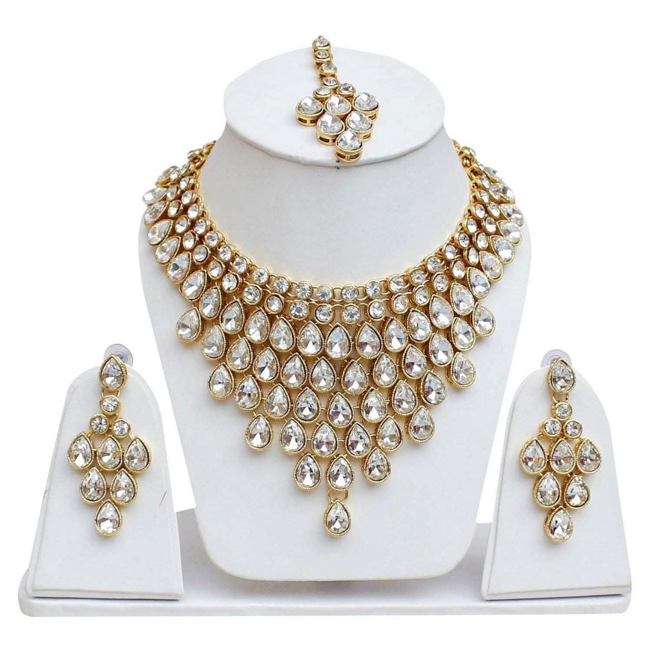 White Stone Wedding Choker Jewellery Set